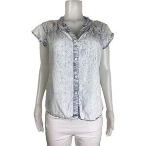 F. Rails Denim Top Size M Multicolor Blouse Cap Sleeve V Neck